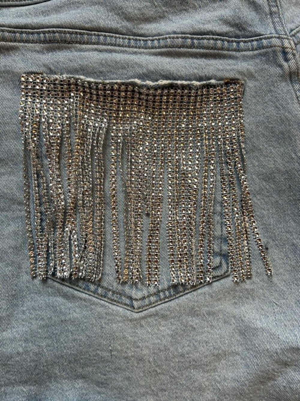 Abercrombie & Fitch Jorts Short Curve Love 35/20 Sparkle Fringe Denim Shorts Y2K - Picture 6 of 14